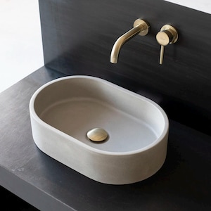 Small Oval concrete sink, Countertop washbasin in Natural Gray BTN104