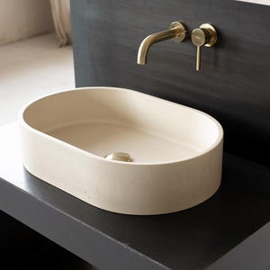 Large oval concrete sink Powder room basin Concrete vessel sink Beige BTN102