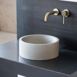 Fregadero de hormigón / Lavabo pequeño / Fregadero redondo / D32cm. 12 1/2 pulgadas. / D25cm. 10 pulgadas.