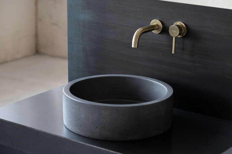 Round concrete sink Wash basin Concrete vanity D40cm 15 3/4 inch. Anthracite