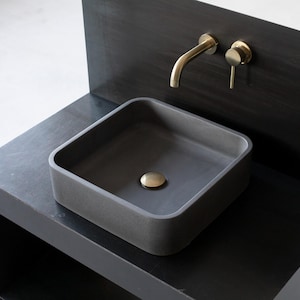 Square concrete vessel sink. Wash basin. Anthracite