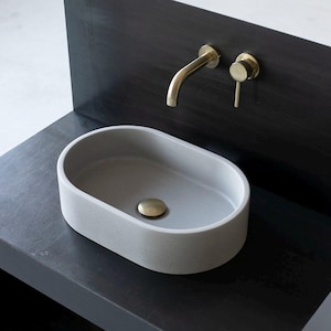 Small Oval concrete sink, Countertop washbasin in Light Gray BTN103