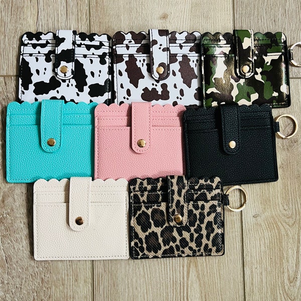 Cow Print Wallet And Keychain, Wallet Keychain For Women, Keychain Wallet Card Holder, Black Wallet For Women, Leopard Print Wallet For Her