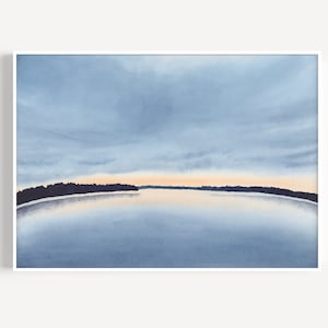 Printable Lake Painting, Cloudy Sky Art, Sunset Lake Wall Art, Sunrise Landscape, Minimalist Painting, Downloadable Prints for Wall Decor