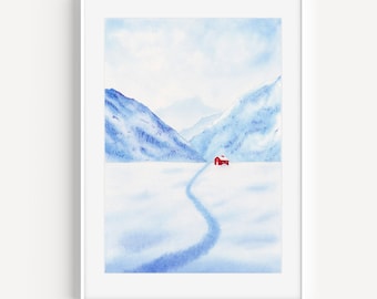 Snowy Landscape Print, Winter Painting, Christmas Art Print, Holiday Decor, Snow Scene Painting, Winter Landscape Wall Art, Snow Path Poster