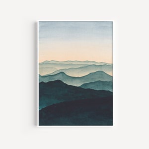 Great Smoky Mountains Art Print, Sunset Mountain Wall Art, Watercolor Landscape Painting Print, Sunrise Art Poster for Wall Decor