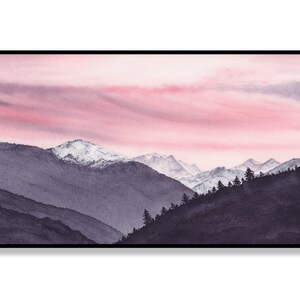 Frame TV Art, Sunset Mountain Painting, Sunrise Landscape Art, Mountains Wall Art, Watercolor Landscape Painting for Samsung Frame TV
