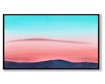 Frame TV Art, Sunset Mountain Painting, Minimalist Wall Art, Watercolor Landscape Painting, Modern Sunrise Wall Art for Samsung Frame TV