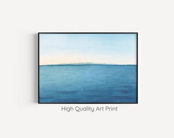 Minimalist Ocean Art Print, Serene Seascape Painting, Watercolor Landscape Wall Art Decor Poster