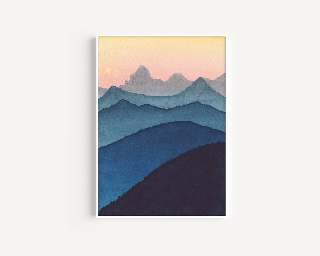 Blue Ridge Mountains Wall Art, Printable Art, Watercolor Landscape