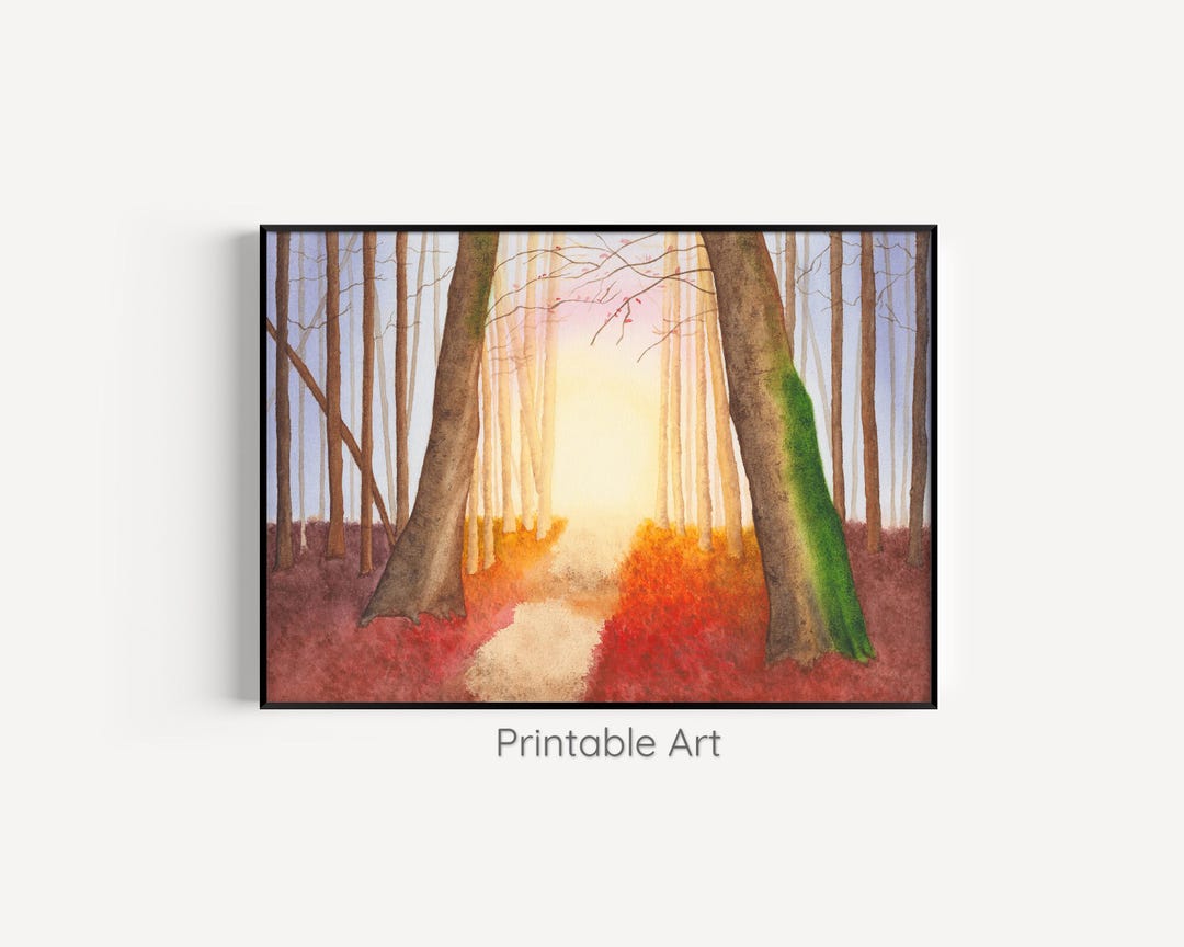 Fall Wall Art, Autumn Forest Painting, Printable Landscape Art ...