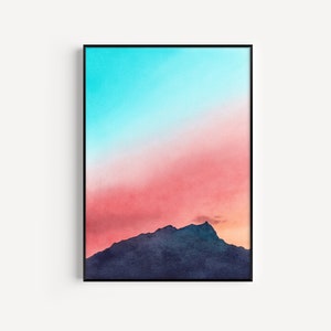 Sunset Mountain Wall Art, Sunset Painting, Sunrise Mountain Printable Art, Minimalist Landscape Painting, Downloadable Prints for Wall Decor