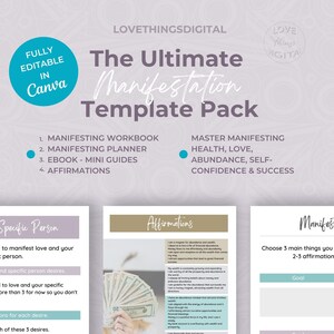 Manifestation Canva Template Pack Planner, eBook, Workbook | Coaching Template | Manifest Health, Love, Abundance, Self-Confidence & Success