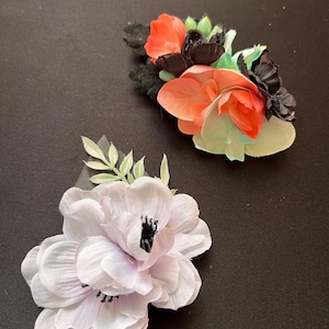 Orchid and Anemone Faux Flower Hair Clip.  Rockabilly Tropical Tiki Oasis Pinup