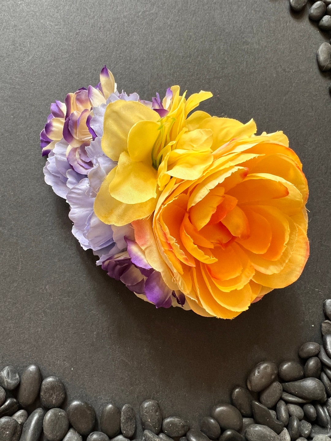 Purple and Yellow Garden Faux Flower Hair Clip. Rockabilly Pinup Etsy