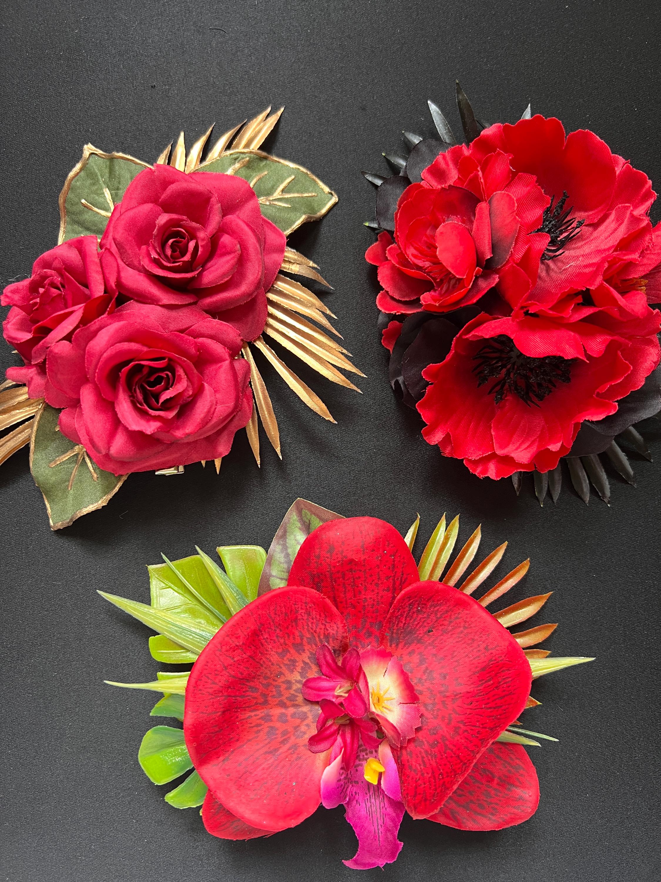 Red Faux Flower Hair Clip, Tropical Rockabilly Pinup, Oasis  display picture 2