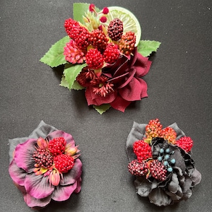 Raspberries and lime Faux Flower Hair Clip.  Rockabilly Tropical Tiki Oasis Pinup