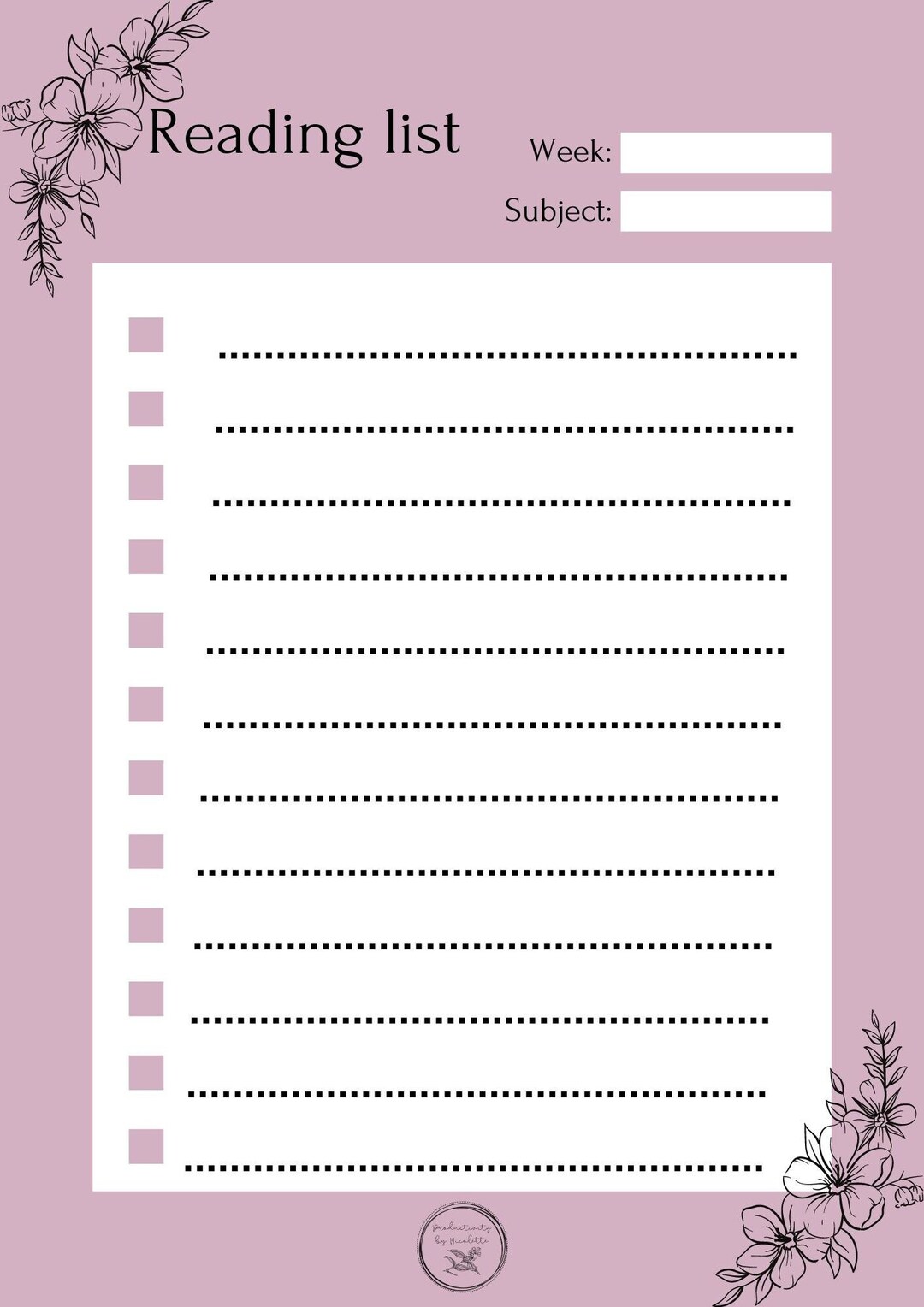 Reading Weekly Task Checklist Weekly Reading List Checklist - Etsy