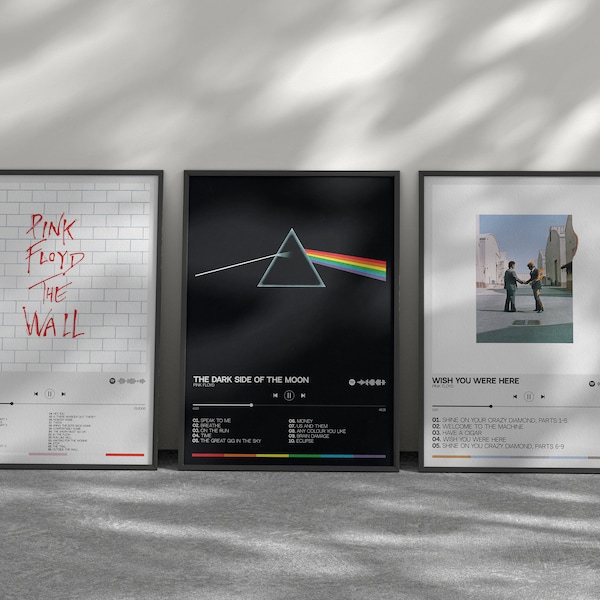 Set 3 Poster Pink Floyd: Dark Side of the Moon, The Wall, Wish You Were Here - Vintage Rock Art, hochwertige Digitaldrucke, Download