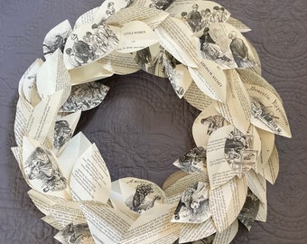 Little Women Illustrated Book Page Wreath for Book Lovers