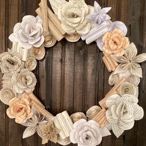 Book Wreath- Book Page Paper Rose Flower Wreath - Perfect Gift for Bookworms