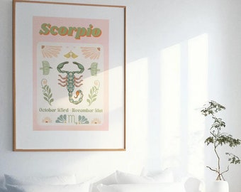 Poster met het sterrenbeeld Schorpioen, Schorpioen cadeau, decoratie voor sterrenbeeldliefhebbers, decoratieve astrologieposter, leuk astrologieontwerp, downloadbare Schorpioenprint