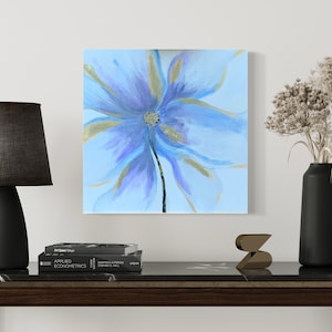 Abstract picture, flower, gold leaf, hand-painted, acrylic painting, 40x40 blue