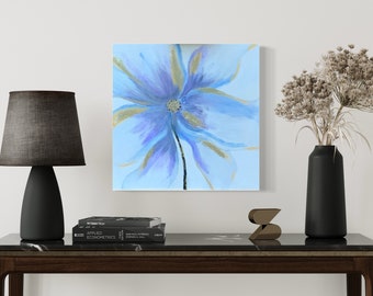 Abstract picture, flower, gold leaf, hand-painted, acrylic painting, 40x40 blue