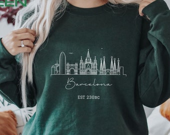 Barcelona Sweatshirt, Barcelona Pullover, Skyline Sweater, Women Crewneck, Men Hoodie Shirt, Travel Souvenir Gift, Vintage Clothing, Apparel