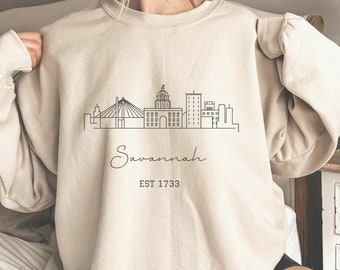 Savannah Sweatshirt, Savannah Pullover, Skyline Sweater, Women Crewneck, Men Hoodie Shirt, Travel Souvenir Gift, Vintage Clothing, Apparel