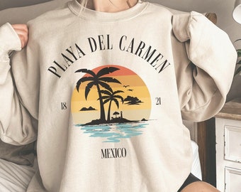 Playa Del Carmen Sweater, Mexico Beach Sunset Graphic, Unisex Vacation Apparel