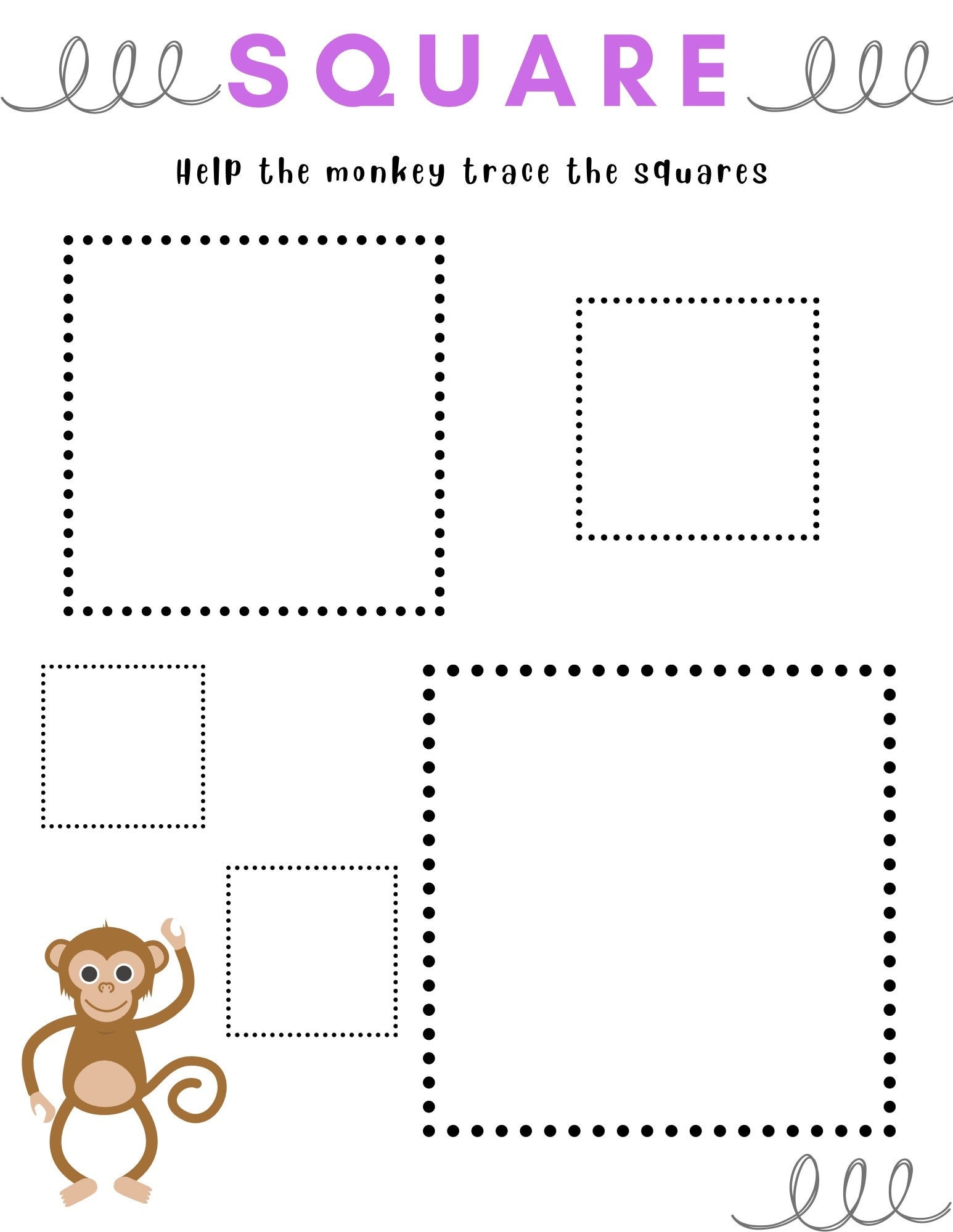 Trace the Squares Worksheet - Etsy