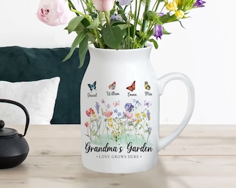 Custom Grandma Flower Vase with Grandkid Name Flower Vase, Nana Mimi Gift From Grandchild, Mothers Day Gift, Mothers Day Gifts for Grandma