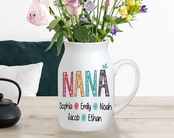 Custom Nana Flower Vase, Nana Mimi Mom Gift From Grandchild, Mothers Day Gift, Grandkid Name Flower Vase, Mothers Day Gifts for Grandma