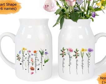 Vase fleur grand-mère mois de naissance, vase Mimi, cadeau fête des mères, cadeau pour maman MIL, jardin des nanas, vase de fleurs nana, nom de petit-enfant personnalisé