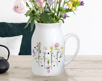 Vase de grand-mère en céramique personnalisé en céramique pour le mois de naissance, vase Mimi, cadeau fête des mères, cadeau pour maman MIL, jardin des nanas, vase de fleurs des nanas