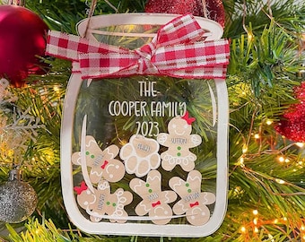 Personalized Family Christmas Ornament: Gingerbread Cookie Jar, 3D Wooden Acrylic