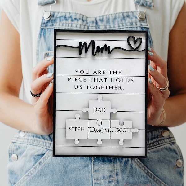 You Are The Piece That Holds Us Together Wooden Sign Fee Holder, Puzzle Piece Sign, Mom Gift, Mothers Day Gift, Puzzle Pieces Gift for Mom