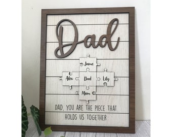 Schritt Dad Puzzle Zeichen mit Kinder Namen, Wand-Dekor, benutzerdefinierte Dad Holzschild, personalisiertes individuelles Geschenk für Papa, Vatertagsgeschenk für Bonus Dad