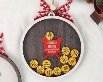 Shaker Softball Coach Christmas Ornament, Baseball Softball Coach Gift, Custom Team and Players Names, Coach Shaker Ornaments Softball Team