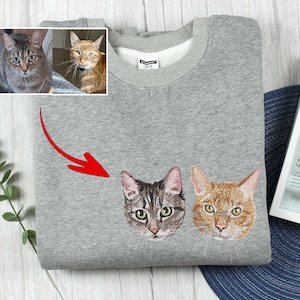 Custom Embroidered Pet Shirt, Pet Lover  Gifts, Custom Cat Portrait Shirt, Pet Shirt, Cat Mom Gift, Cat Embroidery, Cat Lover Gift