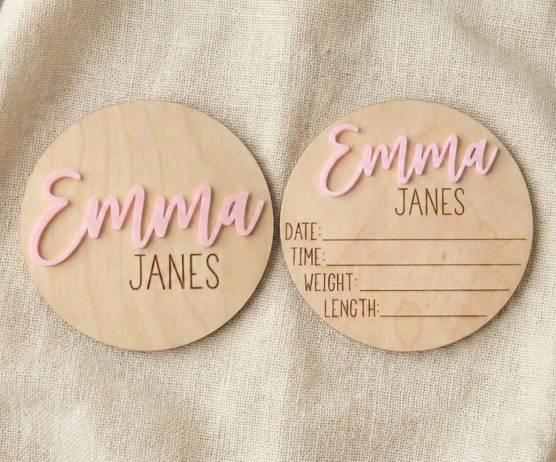 Acrylic Name Baby Birth Stats Wooden Sign, Personalized Engraved Baby ...