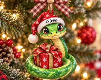 Personalized Cute Snake Christmas Ornament, Custom Name Reptile Lover Gift, Christmas Tree Hanging Decor, Cute Snake Holiday Keepsake