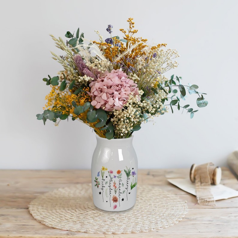 Personalised Mother's Day Flower Birth Month Vase for Flowers, Nanas Garden, Nana Flower Vase, Custom Grandkid Name Flower Vase image 5