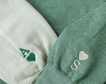 Sweat-shirt personnalisé brodé initial et coeur couples, cadeau personnalisé pour couples, sweat à capuche coeur couples, Saint-Valentin, cadeau d’anniversaire