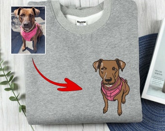 Custom Dog Portrait Embroidered Sweatshirt, Custom Embroidery Pet Hoodie, Personalized Pet Photo Sweatshirt, Custom Gift For Pet Lover