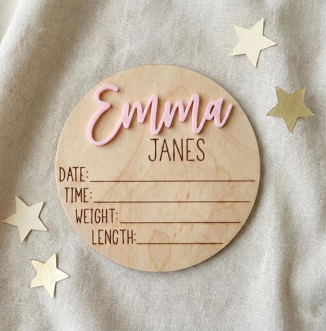 Acrylic Name Baby Birth Stats Wooden Sign, Personalized Engraved Baby ...