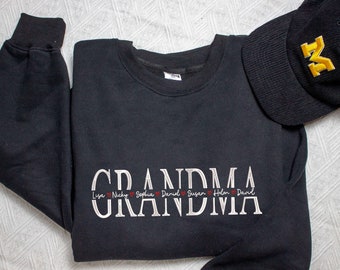 Embroidered Custom Grandma Sweatshirt With Kid Names, Grandkids Name Shirt, Gift For Grandma, Nana Crewneck, Grandma long sleeves