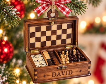 Personalized Chess Set Box Christmas Ornament, Custom Chess Checkers Ornament, Christmas Gift For Chess Lovers, Tree Hanging Decor