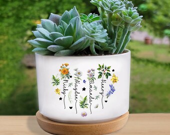 Custom Birth Month Flower Ceramic Plant Pot: Personalized Gift for Plant Enthusiasts, Outdoor Flower Planter, Birth Flower Mom Gifts, Mother